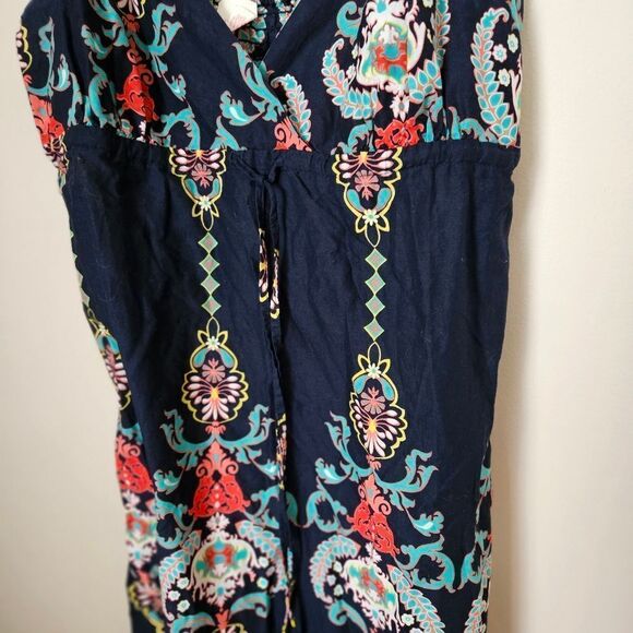 Xhilaration Maxi Dress Spaghetti Strap Navy Blue Printed V-Neck Casual Vacation - Picture 3 of 11